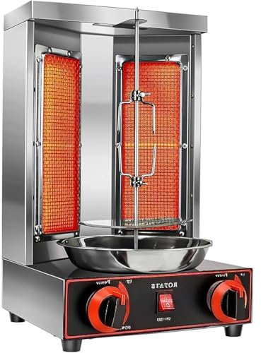 Shawarma Grill Machine - Cocina Shawarma de pollo con 2 quemadores, asador vertical de propano, horno asador giroscopio, máquina de kebab Doner para el hogar, restaurante, cocina y fiestas