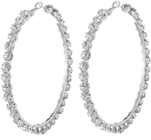 Fashion 70mm Rhinestone Hoop Earrings for Women Girls - Gold/Silver Plated Sparkly Crystal Huggies, Hypoallergenic Large Circle Earrings, Party Wedding Glam Jewellery Gifts (Silver, Clear CZ)