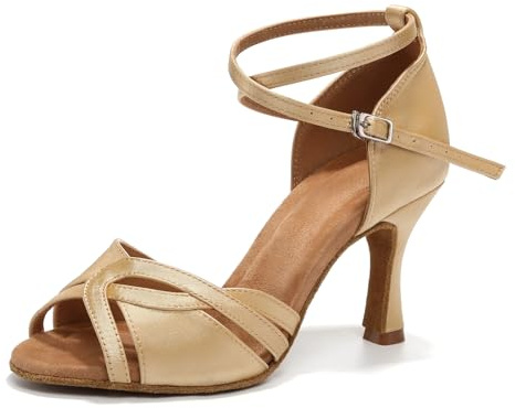 GYUBL Women's Ballroom Dance Shoes Latin Salsa Dancing Shoes for Woman Practice Dance Heel,Model YC-D52-Beige-7.5,US 6