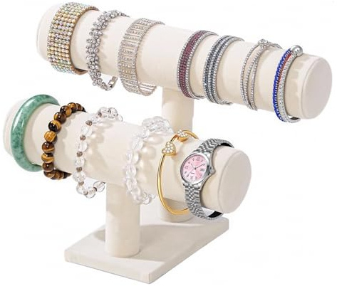 Hanlintk Samt-Juwelierhalter - 2-Schicht T-Bar Schmuckorganizer für Armbänder, Ketten & Uhren | Edelstein-geschützte Aufbewahrung für Schminktisch, Nachttisch & Regal | Kompakt Geschenk (2 Etagen)