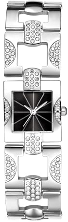 Lancardo Uhren Damen Rechteckige Damenuhren: Glänzende Volldiamant Strass Analoge Quarz Armbanduhren mit Balkenskala Verstellbar Kristallarmband Armkette Uhr Geschenke für Frauen
