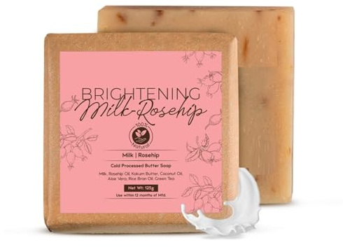 Milk Rosehip Bath Soa.p with Lactic Acid & Kokum Butter | Cold Processed Ayurvedic Soap for Skin Brightening, Anti-Aging & Anti-Acne | Moisturizing Milk Soap with Gentle Exfoliation | 125g