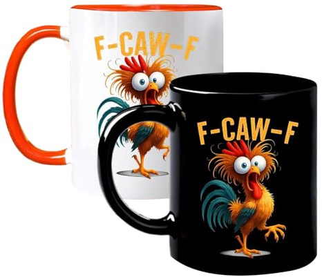 2 Pack 350 Ml F-Caw-F Lustige Hühner Tasse Mit Henkel, Neuheit Keramik Rooster Tasse, Trinkgefäß Kaffee Ta-sse Für Männer Frauen Freunde Familien Kolle Für Küche, Frühstück