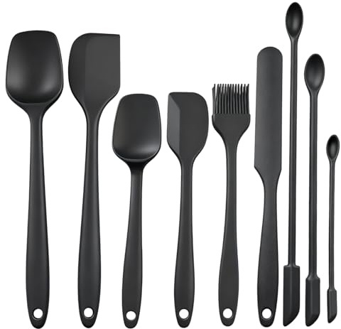 9PCS Spatules en Silicone pour Cuisine et Pâtisserie, Pinceau Cuisine Set Résistant à la Chaleur et Antiadhésif, Spatule Cuisine Silicone avec Noyau Renforcé, Petite Spatule Silicone pour Mélanger