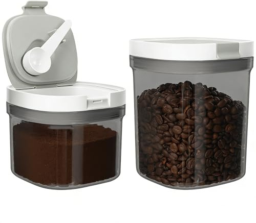 Airtight Coffee Bean Storage Container with Lid & Scoop - 1300ml / 800ml | Stackable Food Canister, BPA Free Plastic Pantry Storage Jar for Coffee, Sugar, Flour, Tea, Dry Food & Kitchen Storage