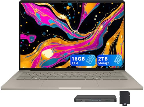 ASUS Zenbook - Computer portatile FHD+ OLED da 14, Snapdragon X Plus X1P-42-100, LPDDR5X da 16 GB, memoria da 2 TB (SSD da 1 TB + docking station da 1 TB), grafica Adreno, tastiera retroilluminata