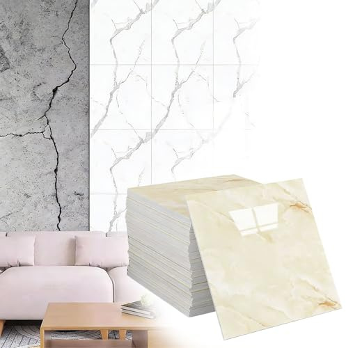Vibeo Piastrelle Adesive Piastrelle Decorative Adesive in Marmo, Paraschizzi da Parete Impermeabili Staccabili e Attaccabili, Pannelli Adesivi Lucidi Effetto Pietra(Style C,80 PCS)
