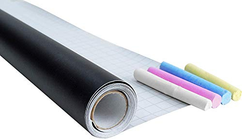 Werkzeyt Tafelfolie schwarz - 200 x 45 cm - Selbstklebend & leicht anzubringen - Ideal zum Zeichnen, Schreiben & Gestalten - Inkl. Tafelkreide in vielen Farben / Kreidetafel / Wandfolie / B29206