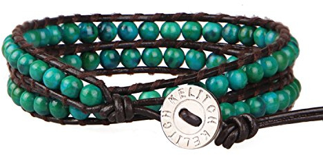 KELITCH Achat Tiger Eye Perlen Armband Armreif Leder 2 Wraps Armbänder Türkis Charme Armbänder