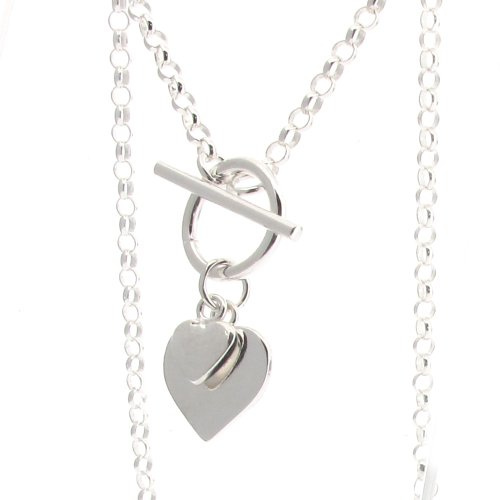 Touch Jewellery 925 Sterling Silver Fine Belcher Chain with T-bar and Hearts 41cm / 16