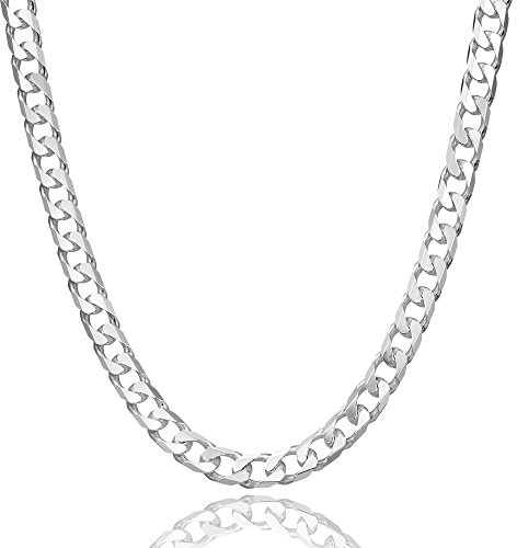 SA Chains 5mm Sterling Silver 925 Italian Flat Diamond Cut Cuban Curb Cable Link Chain Necklace Chocker with Lobster Claw Clasp
