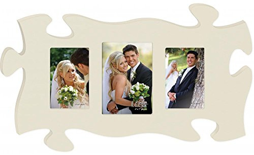 P. Graham Dunn Cream 13 x 22 Wall Hanging Wood Puzzle Piece Photo Frame