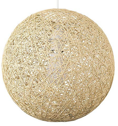MiniSun | Modern Medium Cream Wicker Globe Ceiling Pendant Lampshade | Pendant Lights, Home Décor & Improvement Essential | 300mm Shade Width