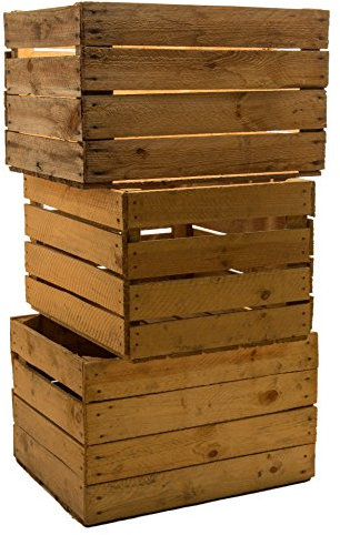 Kistenkolli Altes Land 3 Stück massive Obstkisten Weinkisten Apfelkisten Holzkisten Shabby Vintage Maße ca 49 x 42 x 31cmxxxgebrauchtxxx