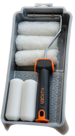 Harden Professional 4 inches 7-Piece Paint Roller Brush Set – Includes Foam & Polyester Acrylic Rollers, Silver Paint Trap, TPR Handle – Ideal for Smooth Finishes on All Paint Types