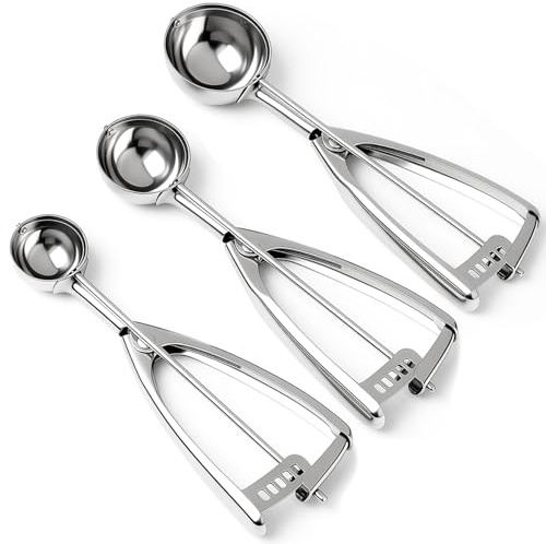 Cookie Scoop Set, Ice Cream Scoop Set, 3 PCS Metal Ice Cream Scoop Trigger Include Large-Medium-Small Size, Select 18/8 Stainless Steel, Secondary Polishing