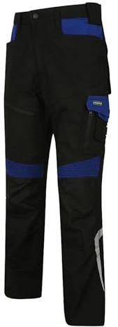 Goodyear Workwear GYPNT010 herr premium multi- och hölsterficka flex knäarbete säkerhetsbyxor lastbyxor, 30 Long (33), Black/Royal Blue, 1