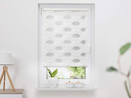 K-home Trapez Klemmfix-Doppelrollo, Polyester, Weiß, 70 x 200 cm