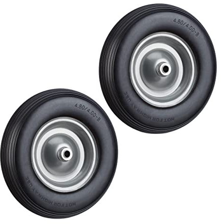 Relaxdays 2X Ruota per Carriola Gomma Piena con ASSE 4.80 4.00-8 di Ricambio, Carico Max 100 kg, Antipanne, Grigio Nero