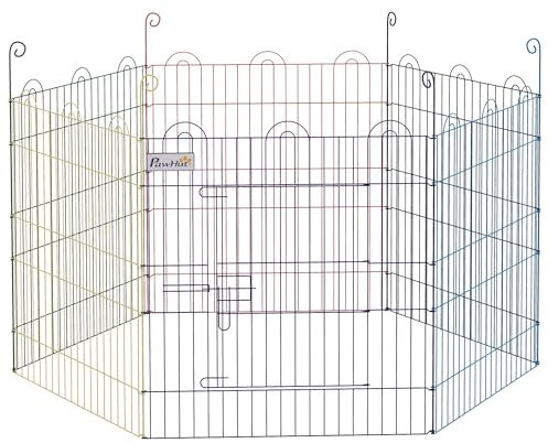 PawHut Welpenauslauf für Haustiere, 6 Stücke Welpenzaun, Laufstall, Freilaufgehege, Metall, Bunt, Ø120 x H60 cm