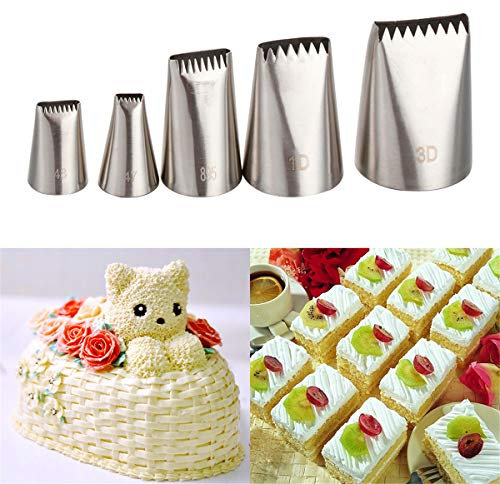 Decorazione Torte Set, FantasyDay 5 Pezzi Ugello in Acciaio Inossidabile Professionale da Pasticceria - Bocchette Decorative Accessori per Torte, Cupcakes, Pasta di Zucchero, Muffin, Dolci, Biscotti#4