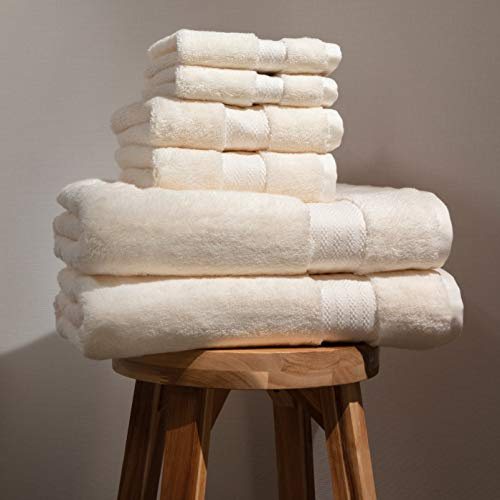 Fabdreams Badetuch Set aus 100% Bio-Baumwolle,Badezimmer Luxus Handtuch Set,GOTS Zertifiziert,Hotel Premium Handtücher,700 GSM,2 Duschtücher 30x56,2 Handtücher 16x30,2 Waschlappen 13x13,Elfenbein