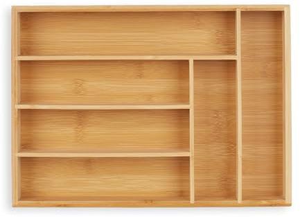 Relaxdays Besteckkasten, Schubladeneinsatz mit 6 Fächern, für Küchenbesteck, Bambus, HxBxT 5 x 25,5 x 35,5 cm, natur