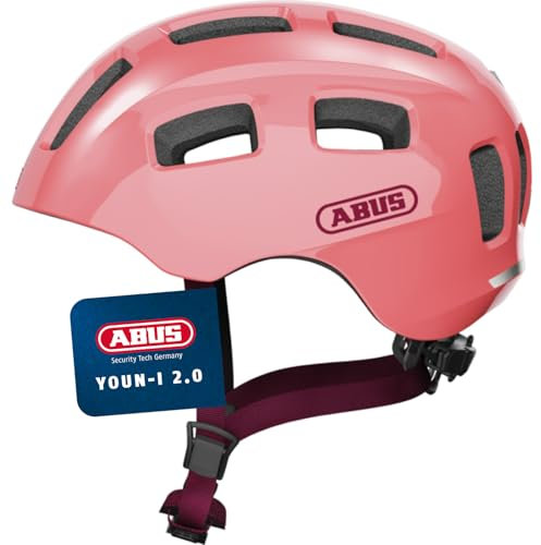 ABUS Fahrradhelm Youn-I 2.0 - mit Licht für Kinder, Jugendliche und junge Erwachsene - für Mädels und Jungs - Koralle, Größe M