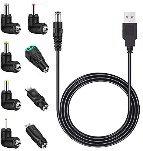 MEROM 5V Universal Stromkabel Netzkabel USB zu DC Kabel Ladekabel mit 8 Stecker (5.5mm * 2.5mm, 4.8mm * 1.7mm, 4.0mm * 1.7mm, 3.5mm * 1.35mm, 2.5mm * 0.7mm, Micro USB, Type C, Universalstecker)