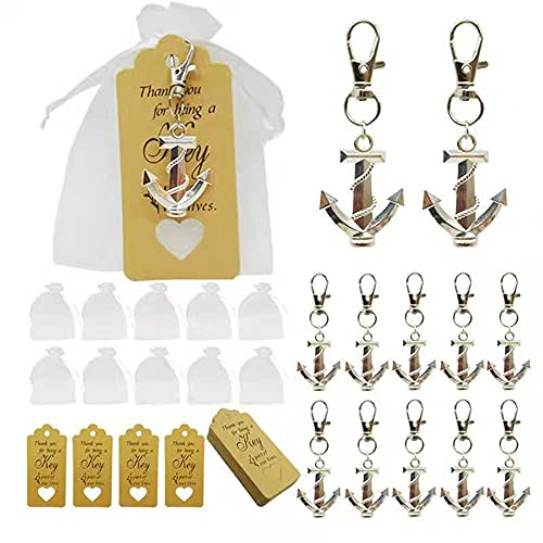 Aizhuang 50Pcs Anchor Keychain Party Favor Wedding Favors for Guests, Creative Souvenirs Gifts with Drawstring Gift Bags and Thankyou Tags for Nautical Theme Wedding Party Decorations
