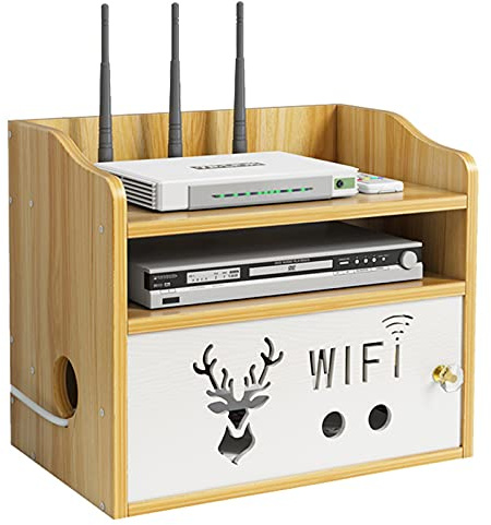 Tauzveok Router Regal 3-Schicht Holz WLAN Box TV Kabel Verstecken 33.8 X 21.6 X 29.1Cm