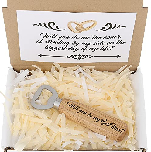 Personalised Will You be My Groomsman/Best Man Engraved Wooden Handle Bottle Opener Groomsman Gift Wedding Favour Gift for Him Keepsake Novelty Personalised Best Man Groomsman Proposal (Best Man)
