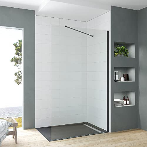 Duschwand Glas schwarz matt 110x200 cm Duschabtrennung Walk-in Dusche Duschkabine Duschtrennwand Begehbare Glastrennwand Sicherheitsglas 8 mm klar mit NANO inkl. Stabilisationsbügel winkelbar