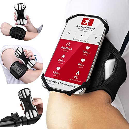 Brassard de Sport, ANGGO 3 en 1 Brassard Telephone avec Support Téléphone Vélo, avec Clé & Carte et Fente pour Casque, Support Telephone Course Compatible pour Smartphones de 4,5 à 7