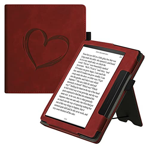 kwmobile Schutzhülle kompatibel mit Amazon Kindle Oasis 10. Generation Flip Hülle - Cover mit Handschlaufe - Herz Brush Dunkelrot