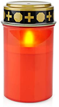 Ex-Pro LED Grave Candle Light with Realistic Flickering Flame Effect, Battery Powered, Indoor/Outdoor Water Resistant, 6 Hours On / 18 Hours Off Timer Function - Red