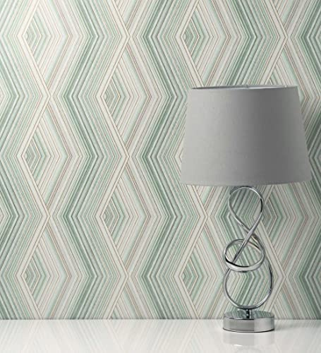 GAULAN 680934 Papier peint lessivable géométrique moderne losange zigzag vert pour mur salon cuisine chambre salle à mange tête de lit - Rouleaux de 10 m x 0,53 m