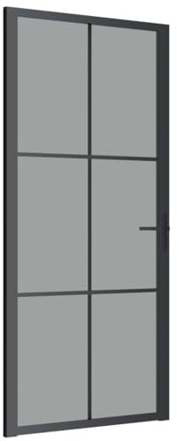 vidaXL Porta Interna 93x201,5 cm Nera in Vetro ESG e Alluminio