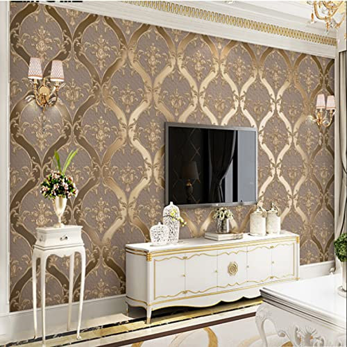 Curry Dunkel Vliestapete 9,5 m x 0,53 m Europäische Blume Wandtapete Beflockung Tapete Poster Wanddekoration für Wohnzimmer Küche Schlafzimmer Büro Hotel