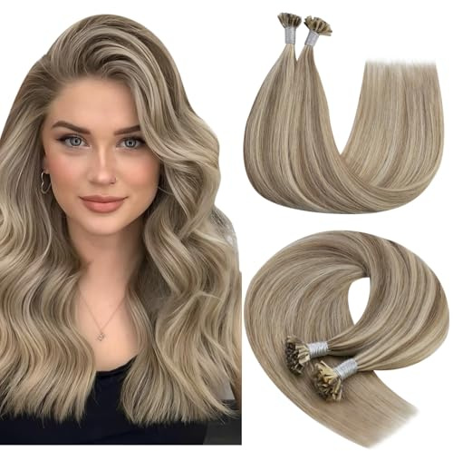 YoungSee Extensions Echthaar Bondings Hellbraun,Bonding Extensions Echthaar Braun Blond,Remy Haarextension Bonding,Haarverlängerung Bondings Keratin,U Tip Echt Haar,35cm,40g P8A/60
