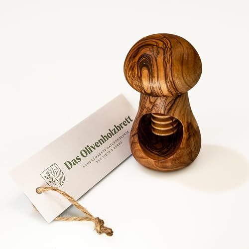 das Olivenholzbrett® Casse-noix avec filetage en bois d'olivier en forme de champignon/casse-noix en bois