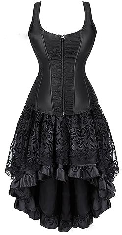 Beokeuioe Piraten Rock Mittelalter Kleidung Damen Steampunk Corsage Party Kostüm Karneval Jacquard Korsett Renaissance Kleid Pirat Kostüm Gothic Steampunk Cosplay Kleider