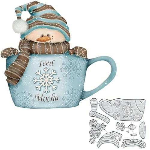 Schneemann-Kakaotasse Metall stanzformen Stanzteile Metall, Papierkarten-Stanzformen, Schnittschablonen für DIY-Prägung, Kartengestaltung, Buchanhänger, dekorative Papierformen, Scrapbooking