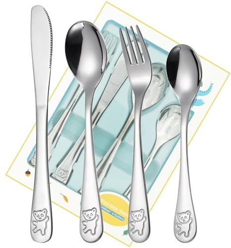 BGOBTY kinderbesteck,4 Stück Kindergeschirr,Kinder Besteck aus Edelstahl,Gabeln Löffel Messer Set,bestehend aus Messer,Gabel,großem und kleinem Löffel,für Kinder ab 3 Jahren