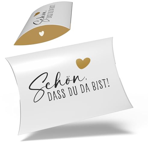 Creatastic - Hochzeitsdeko Gastgeschenke Schachteln Schön dass du da bist, Hochzeit Deko, Konfirmation Deko, Gastgeschenke Geburtstag oder Tischdeko Hochzeit, ideale Größe 15 x 10 x 3 cm, 20 Stück