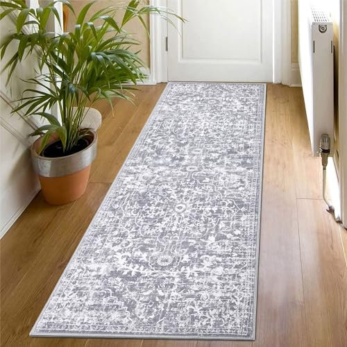 SHACOS Teppich Läufer Grau 50x150 cm rutschfest Weich Flurläufer Küchenteppich Waschbar Korridor Teppichläufer für Flur, Küche, Wohnzimmer, Schlafzimmer