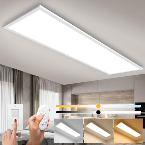 LED Dimmbar Deckenleuchte 100x25 CM, 28W Deckenlampe mit Fernbedienung, Deckenpanel Lampe mit Speicherfunktion, 2700K - 6500K Warmweiß Naturweiß Kaltweiß Licht für Küche Wohnzimmer Büro Werkstatt