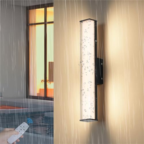 LED Lange Villa Wandleuchte Dimmbar Außenwandleuchten mit Fernbedienung Wasserdicht IP65 Wandlampe Innen Aussen Schwarze Wandbeleuchtung Porch Gärten Terassenbeleuchtungen (Dimmbares Licht,40CM)