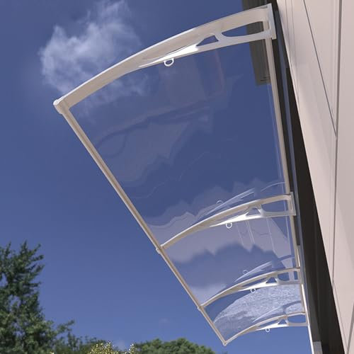 Vordach für Haustür Überdachung aus Weißer Aluminium Transparentes Polycarbonat,Haustürvordach Pultvordach für Draußen Haus Balkon Garage Fenster,Türvordach für Eingangsbereich (60 x 120cm)