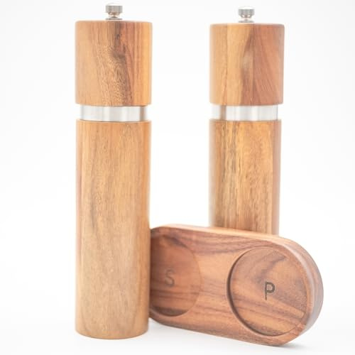Haramgcourt set de moulin poivre et sel Acacia 22 cm céramique bois support saliere et poivriere manue